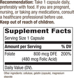 Nature's Way Folic Acid - 800 Mcg - 100 Capsules - Vita-Shoppe.com