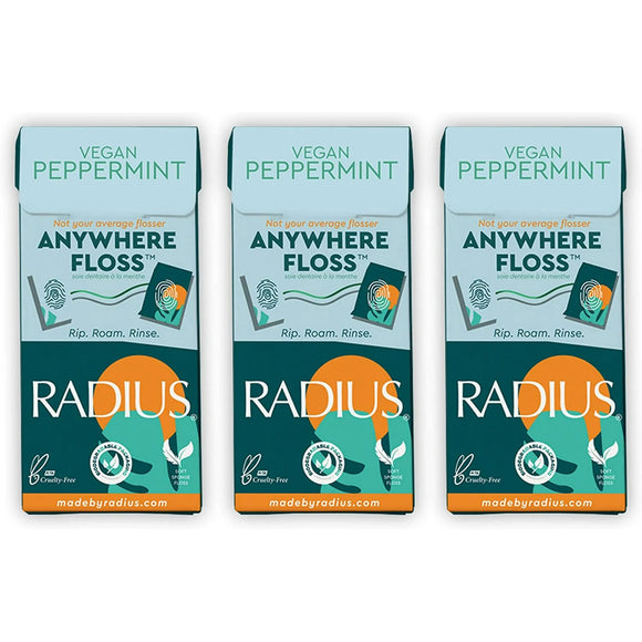 RADIUS Vegan Peppermint Anywhere Floss Travel Dental Floss for Oral Care Boost Non Toxic Tooth & Gum Protection (20 Single Use Flossers per Pack) - Pack of 3 - Vita-Shoppe.com