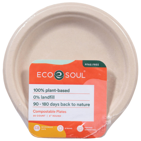 Ecosoul - Round Plates Bagasse - Case Of 8-20 Ct - Vita-Shoppe.com