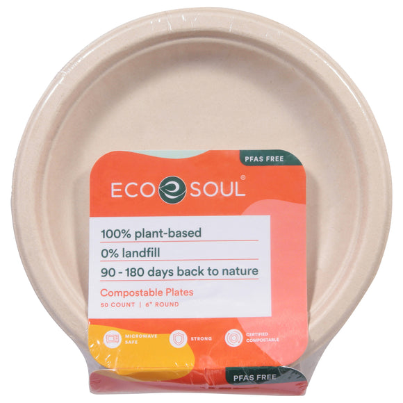 Ecosoul - Rnd Plate 6 Inch Bagasse - Case Of 8-50 Ct - Vita-Shoppe.com