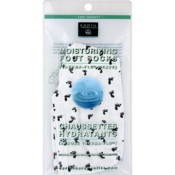 Earth Therapeutics Moisturizing Foot Sock - White With Footprints - 1 Pair - Vita-Shoppe.com