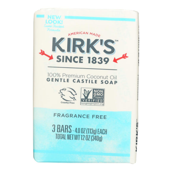 Kirk's Natural Soap Bar - Coco Castile - Fragrance Free - 3 Count - 4 Oz - Vita-Shoppe.com
