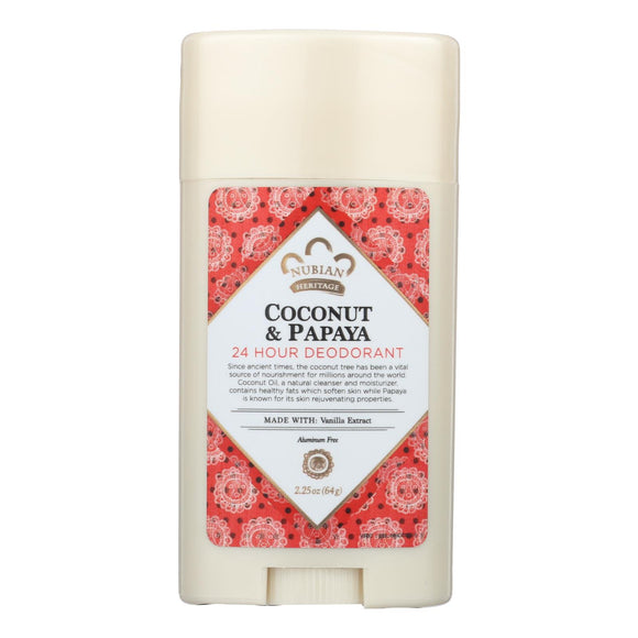 Nubian Heritage Deodorant - All Natural - 24 Hour - Coconut And Papaya - With Vanilla Oil - 2.25 Oz - Vita-Shoppe.com