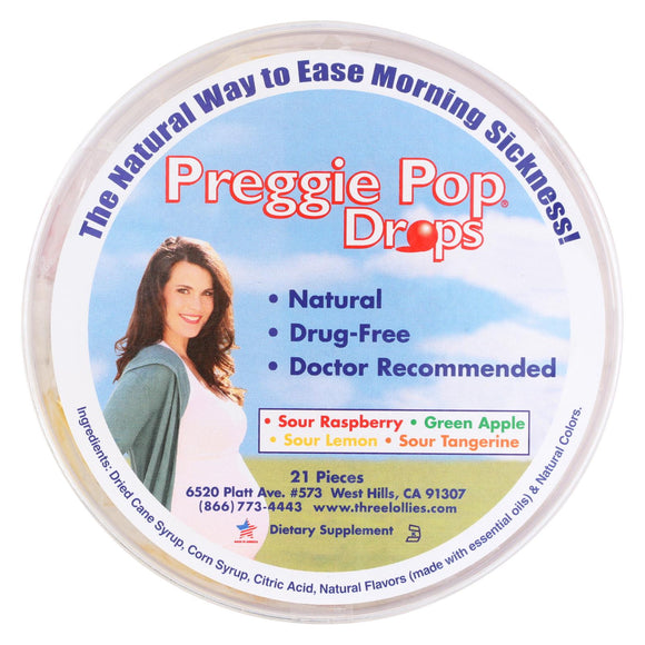 Three Lollies Preggie Pop Drops Sour Raspberry Sour Apple Sour Lemon Sour Tangerine - 21 Pieces - Vita-Shoppe.com