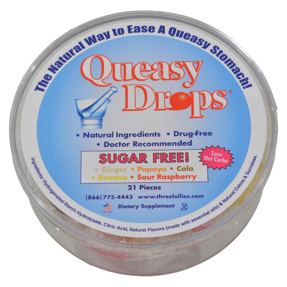 Three Lollies Queasy Drops Ginger Papaya Cola Banana Sour Raspberry - 21 Pieces - Vita-Shoppe.com