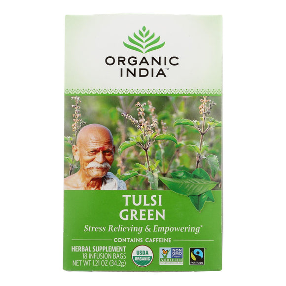 Organic India Tulsi Tea Green Tea - 18 Tea Bags - Case Of 6 - Vita-Shoppe.com