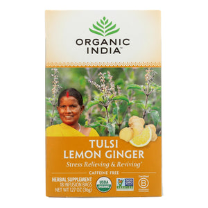 Organic India Tulsi Tea Lemon Ginger - 18 Tea Bags - Case Of 6 - Vita-Shoppe.com