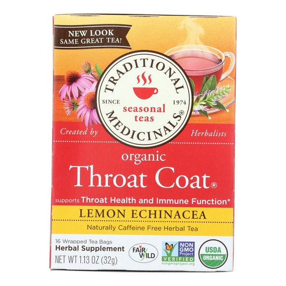 Traditional Medicinals Organic Lemon Echinacea Throat Coat Herbal Tea - 16 Tea Bags - Case Of 6 - Vita-Shoppe.com