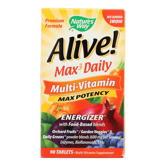 Nature's Way - Alive! Max3 Daily Multi-vitamin - Max Potency - No Iron Added - 90 Tablets - Vita-Shoppe.com