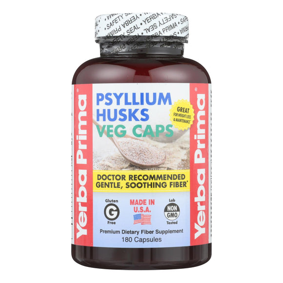 Yerba Prima Psyllium Husks Veg Caps - 625 Mg - 180 Vegetarian Capsules - Vita-Shoppe.com