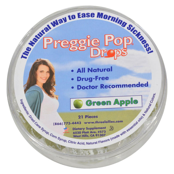 Three Lollies Preggie Pop Drops Natural Green Apple - 21 Pieces - Vita-Shoppe.com