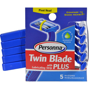 Personna Disposable Razors With Lubricating Strip - Twin Blade Plus - 5 Pack - Vita-Shoppe.com