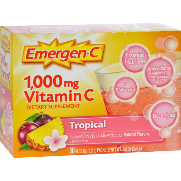 Alacer Emergen-c Vitamin C Fizzy Drink Mix Tropical - 1000 Mg - 30 Packets - Vita-Shoppe.com