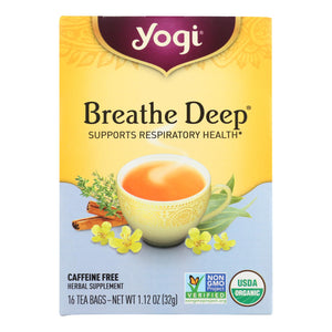 Yogi Organic Breathe Deep Herbal Tea Caffeine Free - 16 Tea Bags - Case Of 6 - Vita-Shoppe.com