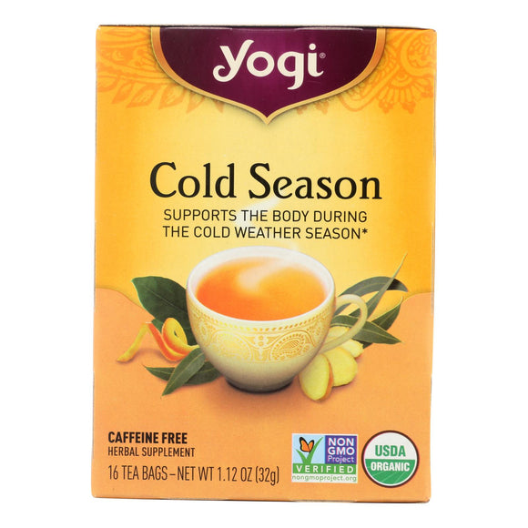 Yogi Organic Cold Season Herbal Tea Caffeine Free - 16 Tea Bags - Case Of 6 - Vita-Shoppe.com