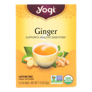 Yogi Organic Herbal Tea Caffeine Free Ginger - 16 Tea Bags - Case Of 6 - Vita-Shoppe.com