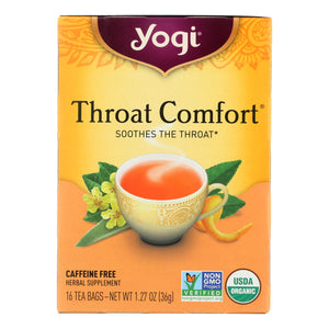 Yogi Organic Throat Comfort Herbal Tea Caffeine Free - 16 Tea Bags - Case Of 6 - Vita-Shoppe.com