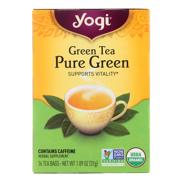 Yogi Organic Pure Green Herbal Tea - 16 Tea Bags - Case Of 6 - Vita-Shoppe.com