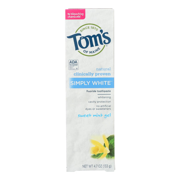 Tom's Of Maine Toothpaste - Simply White - Gel - Sweet Mint - 4.7 Oz - Case Of 6 - Vita-Shoppe.com
