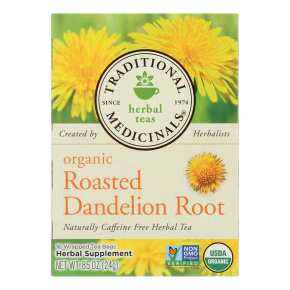 Traditional Medicinals Organic Roasted Dandelion Root Herbal Tea - 16 Tea Bags - Case Of 6 - Vita-Shoppe.com