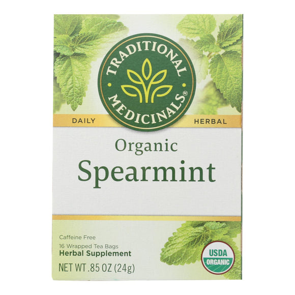 Traditional Medicinals Organic Spearmint Herbal Tea - 16 Tea Bags - Case Of 6 - Vita-Shoppe.com