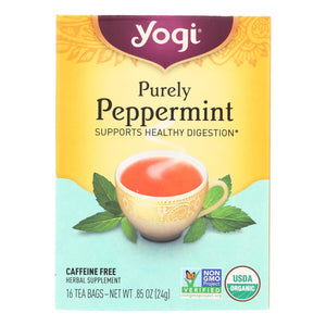 Yogi Organic Herbal Tea Caffeine Free Purely Peppermint - 16 Tea Bags - Case Of 6 - Vita-Shoppe.com