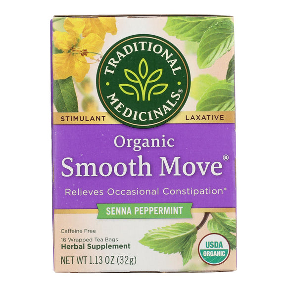 Traditional Medicinals Organic Smooth Move Peppermint Herbal Tea - 16 Tea Bags - Case Of 6 - Vita-Shoppe.com