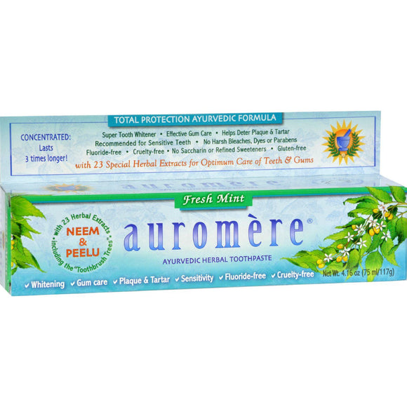 Auromere Toothpaste - Ayurvedic Herbal - Fresh Mint - 4.16 Oz - Case Of 12 - Vita-Shoppe.com