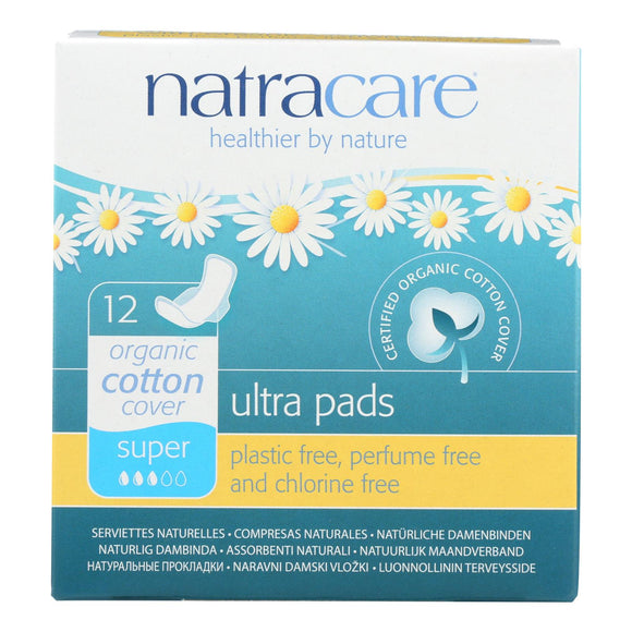 Natracare Natural Ultra Pads W-wings Super W-organic Cotton Cover  - 12 Pack - Vita-Shoppe.com