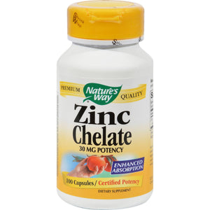 Nature's Way Zinc Chelate - 30 Mg - 100 Capsules - Vita-Shoppe.com