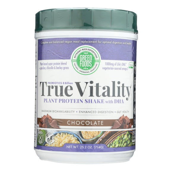 Green Foods True Vitality Plant Protein Shake With Dha Chocolate - 25.2 Oz - Vita-Shoppe.com
