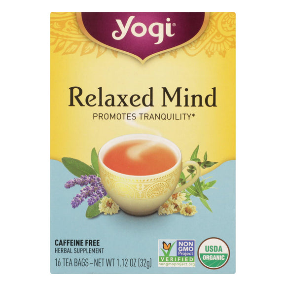 Yogi Relaxed Mind Herbal Tea Caffeine Free - 16 Tea Bags - Case Of 6 - Vita-Shoppe.com