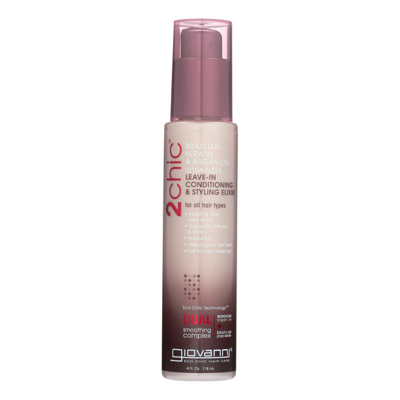 Giovanni 2chic Ultra-sleek Leave-in Conditioning And Styling Elixir With Brazilian Keratin And Argan Oil - 4 Fl Oz - Vita-Shoppe.com