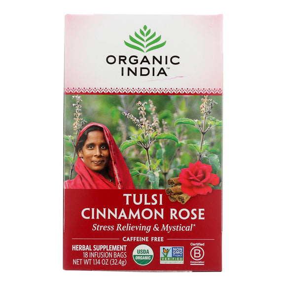 Organic India Tulsi Tea Cinnamon Rose - 18 Tea Bags - Case Of 6 - Vita-Shoppe.com