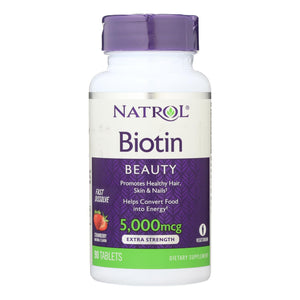 Natrol Biotin - Fast Dissolve - Strawberry - 5000 Mcg - 90 Tablets - Vita-Shoppe.com