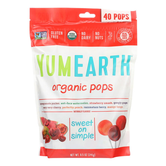 Yummy Earth Organics Lollipops - Organic Pops - 40 Plus - Assorted - 8.5 Oz - Case Of 12 - Vita-Shoppe.com
