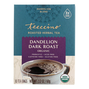 Teeccino Organic Herbal Coffee - Dandelion Dark Roast - 10 Bags - Case Of 6 - Vita-Shoppe.com