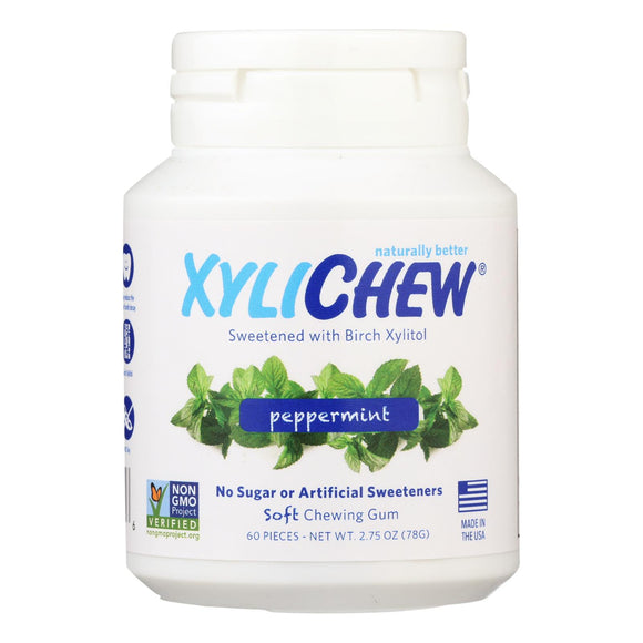 Xylichew Chewing Gum - Sugar Free Peppermint - 60 Piece Jar - Case Of 4 - Vita-Shoppe.com