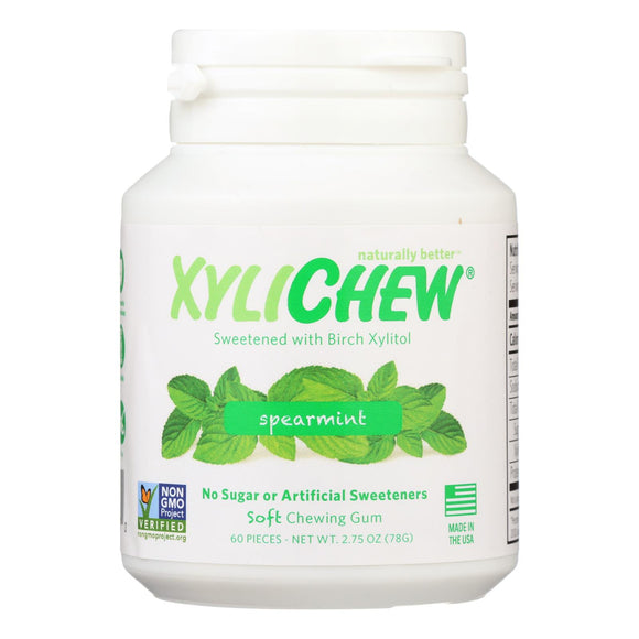 Xylichew Chewing Gum - Sugar Free Spearmint - 60 Piece Jar - Case Of 4 - Vita-Shoppe.com