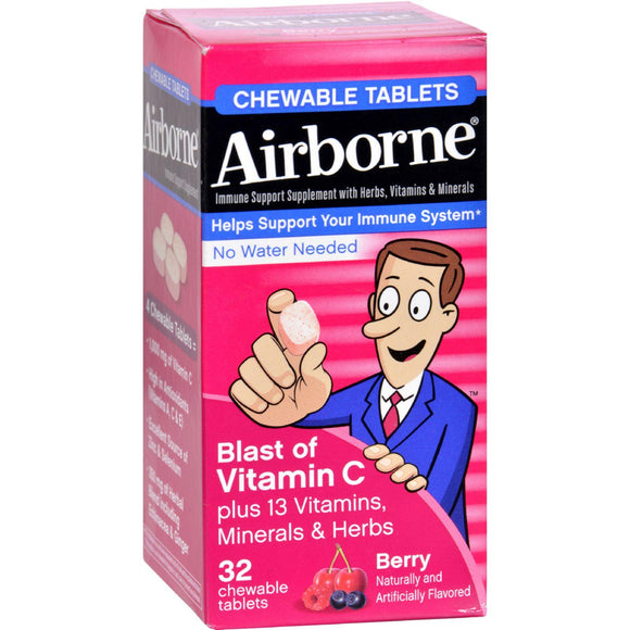 Airborne Chewable Tablets With Vitamin C - Berry - 32 Tablets - Vita-Shoppe.com