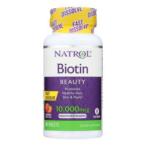 Natrol Biotin - Fast Dissolve - Strawberry - 10000 Mcg - 60 Tablets - Vita-Shoppe.com