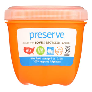Preserve Food Storage Container - Round - Mini - Orange - 8 Oz - 1 Count - Case Of 12 - Vita-Shoppe.com