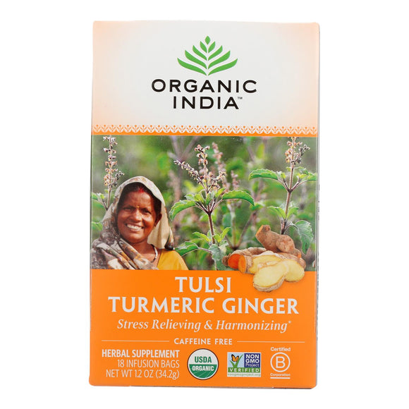 Organic India Tea - Organic - Tulsi - Turmeric Ginger - 18 Bags - Case Of 6 - Vita-Shoppe.com