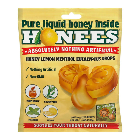 Honees Cough Drops - Honey Lemon - Lemon Menthol - 20 Cough Drops - Vita-Shoppe.com