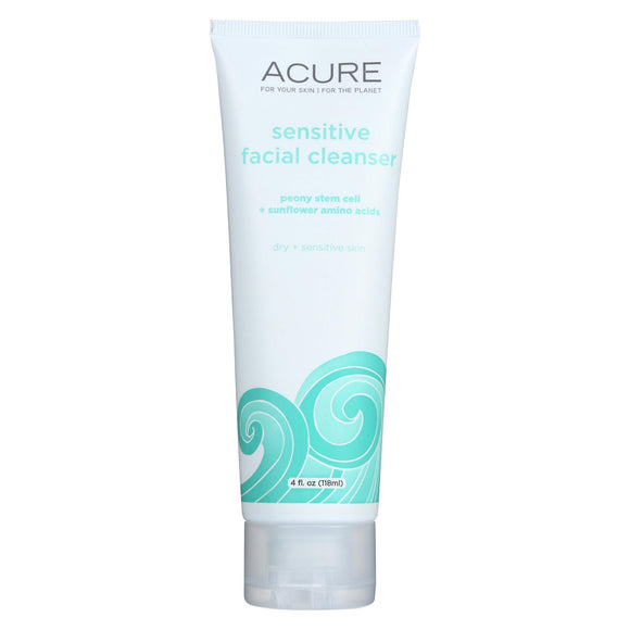 Acure Sensitive Facial Cleanser - Peony Extract And Sunflower Amino Acids - 4 Fl Oz. - Vita-Shoppe.com