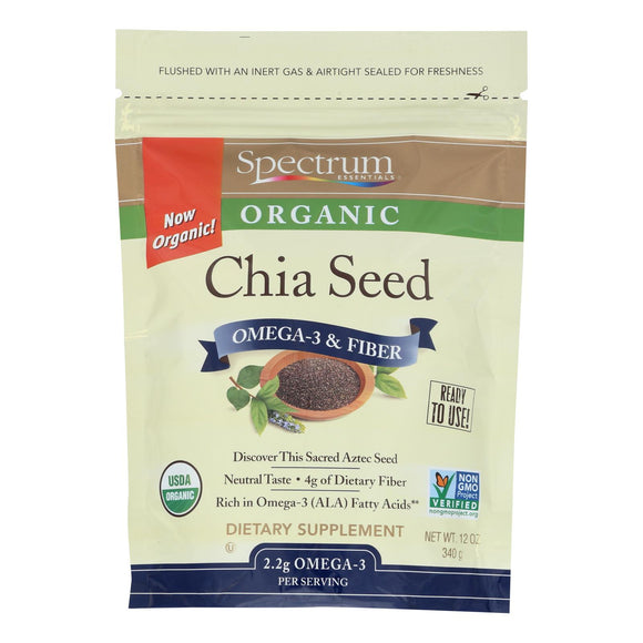 Spectrum Essentials Organic Chia Seeds - Omega-3 And Fiber - 12 Oz - Vita-Shoppe.com