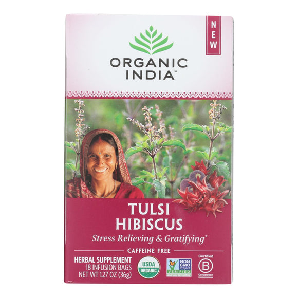 Organic India - Tulsi Hibiscus - Case Of 6 - 18 Ct - Vita-Shoppe.com