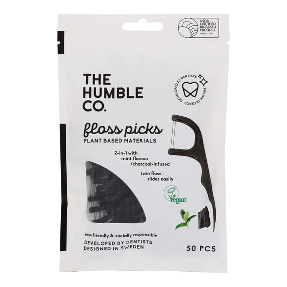 Humble Co - Floss Picks Charcoal Mint - Case Of 4-50 Count - Vita-Shoppe.com