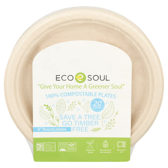 Ecosoul - Rnd Plate 9 Inch Bagasse - Case Of 8-20 Ct - Vita-Shoppe.com