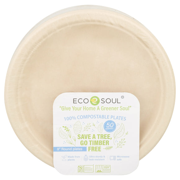 Ecosoul - Rnd Plate 9 Inch Bagasse - Case Of 8-50 Ct